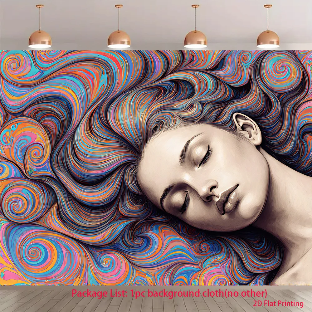Vibrant Abstract Woman Profile Tapestry Wall Hanging Boho Psychedelic Swirl Art Polyester Canvas Print Modern Aesthetic Home Dec