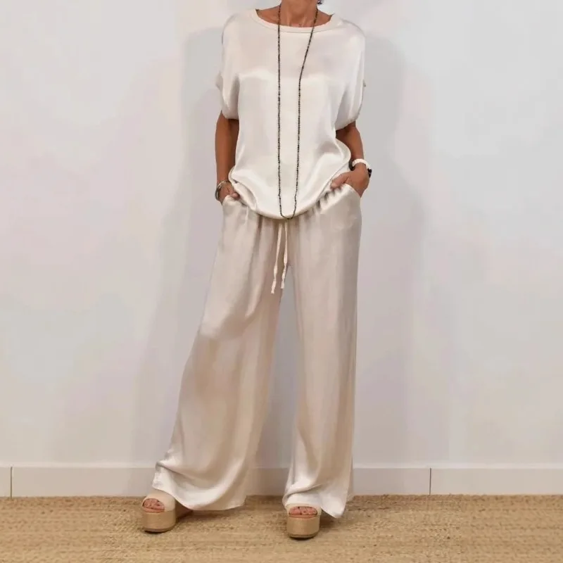 

New Spring and Summer Cross-border Foreign Trade Trend Loose Shirt Wide-leg Long Pants Casual Set Are Comfortable Fashionable