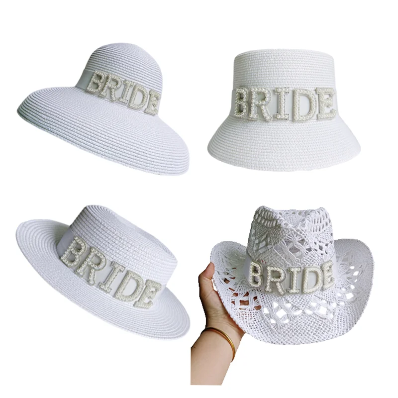 DIY Bridal Hat high-end design cowboy hat four seasons hat summer beach hat elegant pearl straw hat fedora