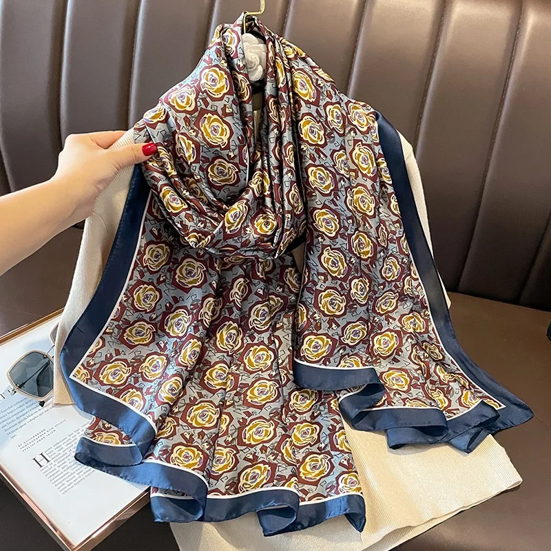 180*90cm Spring summer Muslim women Lovely print scarf hijab wrap lady beach muffler silk Seaside Popular fashion foulard shawl