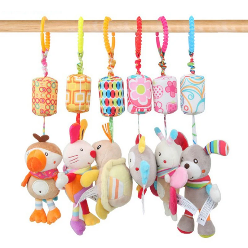 Baby Hanging Rattle Toys Sensory Soft Learning Toy Cartoon Animal Stuffed Bed Bell Toy Infant Development Handle Toy 0-24 Months