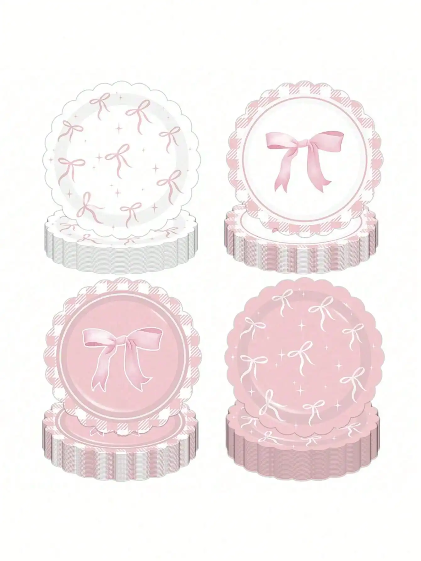 

Cute Pink Bowknot Paper Plates Disposable Dessert Plates for Party Cake Table Decorations Birthday Wedding Supplies