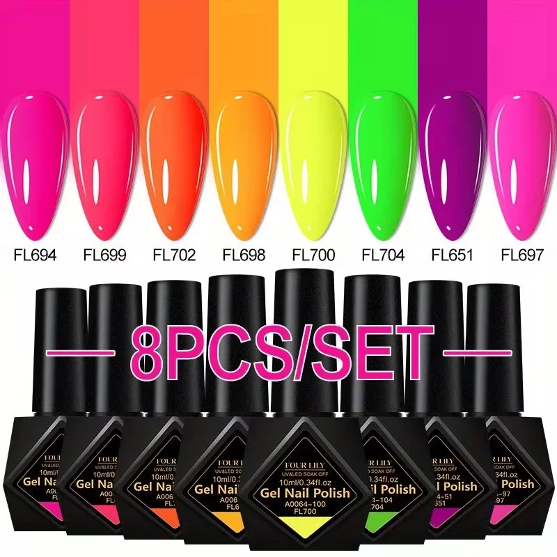 Vernis à ongles Gel Fluorescent couleur bonbon, 8 pièces, 10ml, Vernis d'été UV, fournitures semi-permanentes pour ongles, manucure