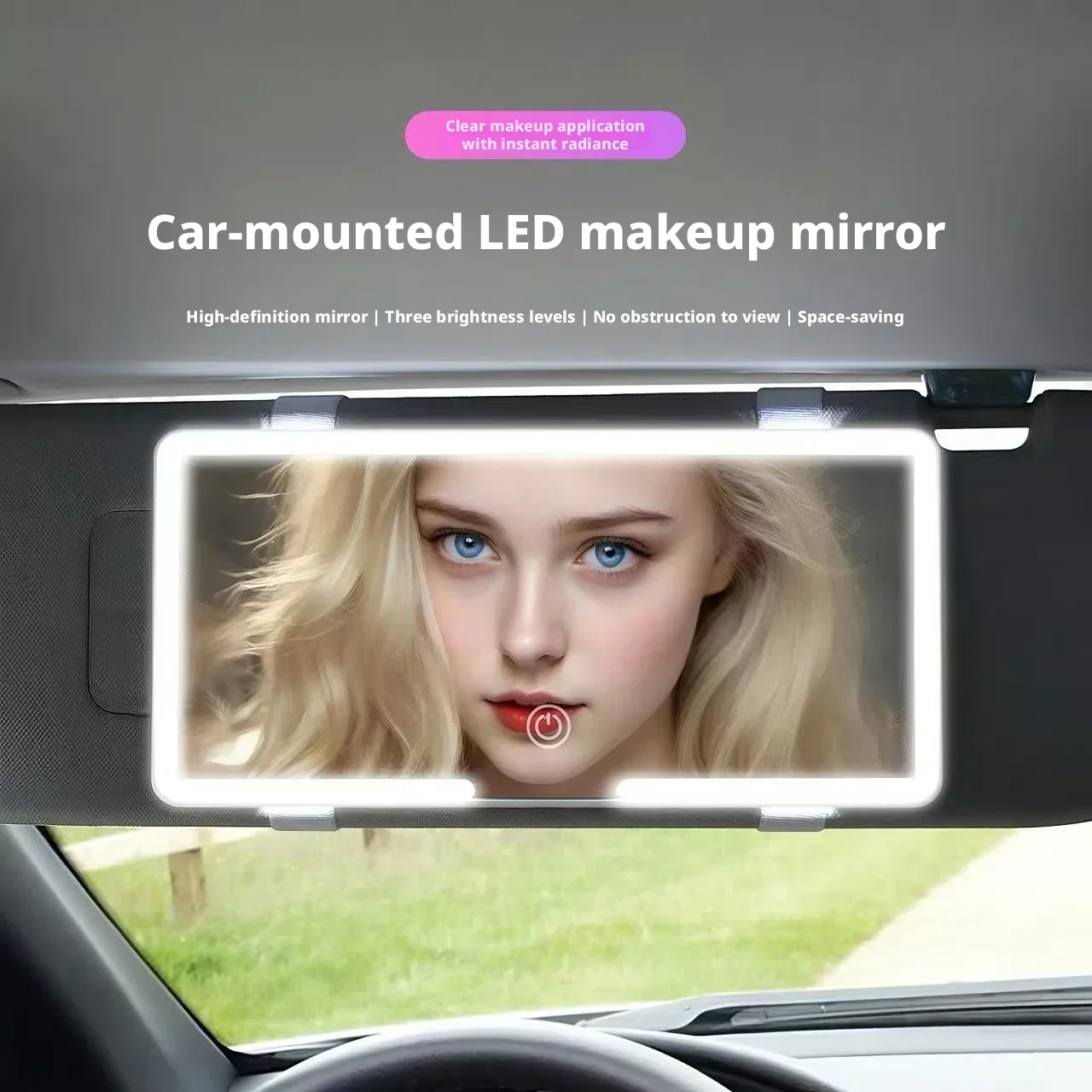 Clip‑on Car Sun Visor Makeup Mirror Touch Control LED Fill Light Dimmable HD USB Rechargeable Women Vanity Mirror Car Accessory