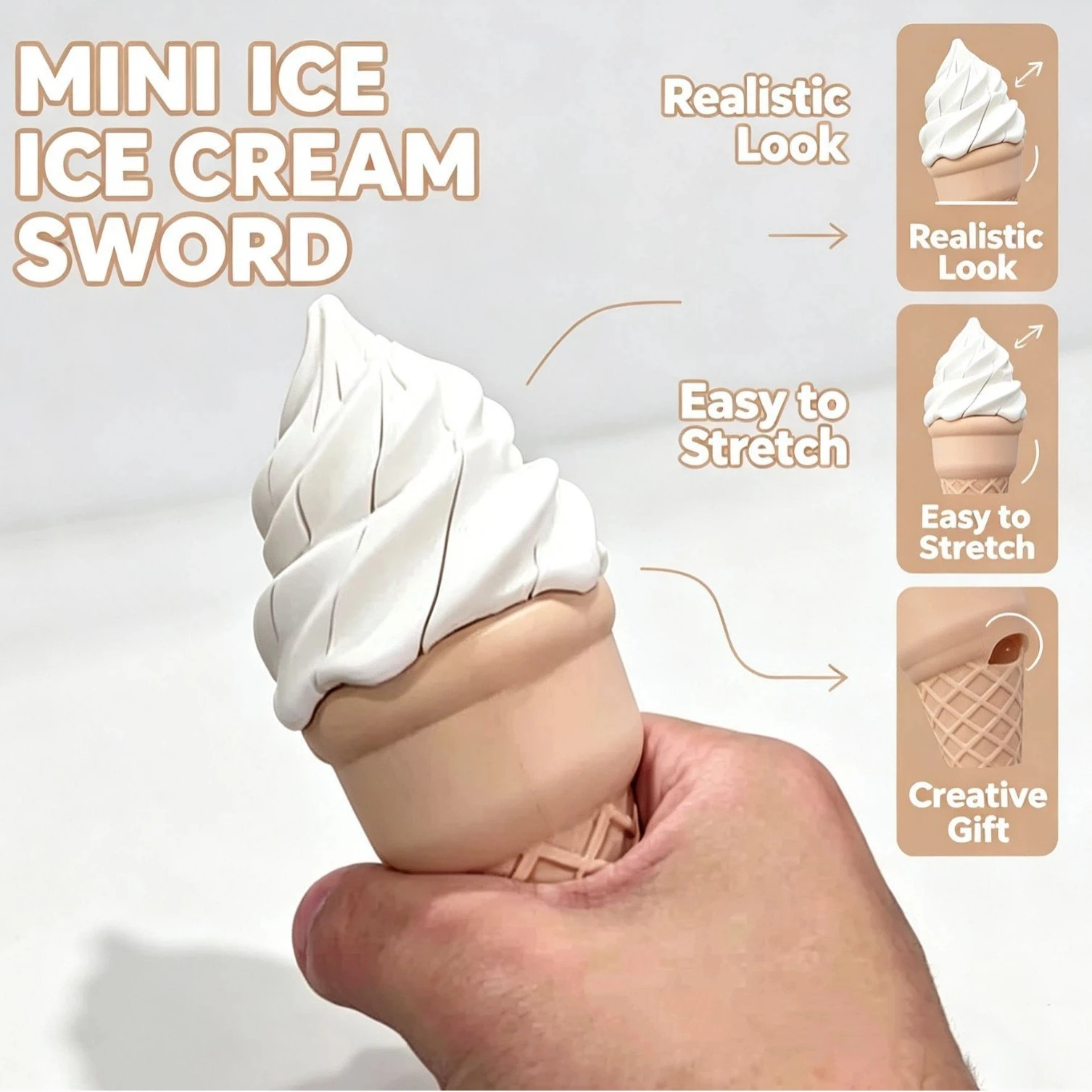 3D Printed Retractable Ice Cream Sword Telescopic Twist Cone Creative Prank Prop Unique White Elephant Gift for Christmas Party