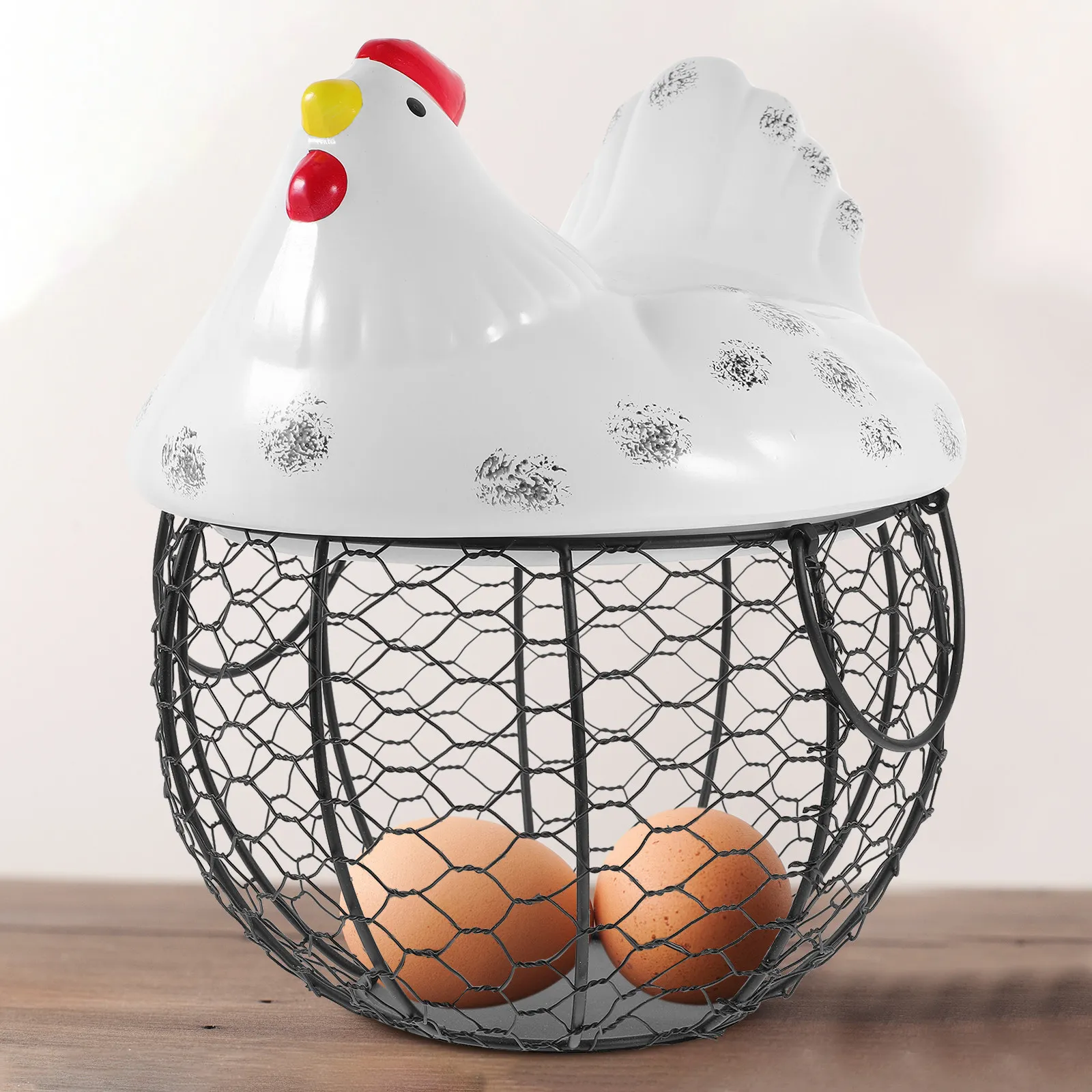 1Pcs Iron Art Chicken Shape Egg Holder Kitchen Storage Basket Fruit Container Home Organizer White Eggs Storage Basket