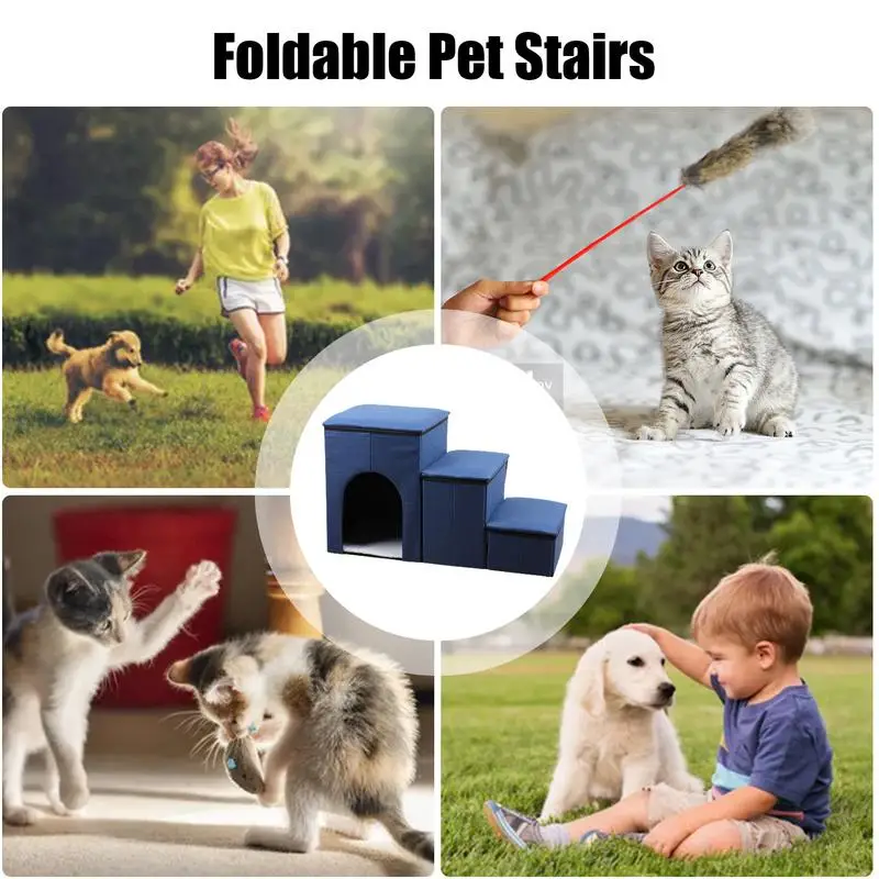 Dog Stairs For High Beds 3-Step Wooden Pet Ladder For Sofa Climbing Kitten Nonslip Balanced Dog Indoor Ramp Suitable For puppies