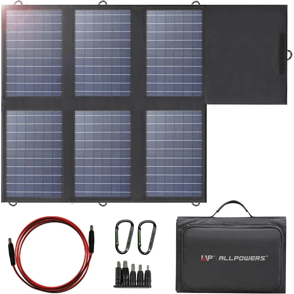 Panel Solar Portátil de 60W con Salidas USB-C/DC/QC, Plegable para Energía Portátil, Laptops, Camping y Uso en Autocaravanas