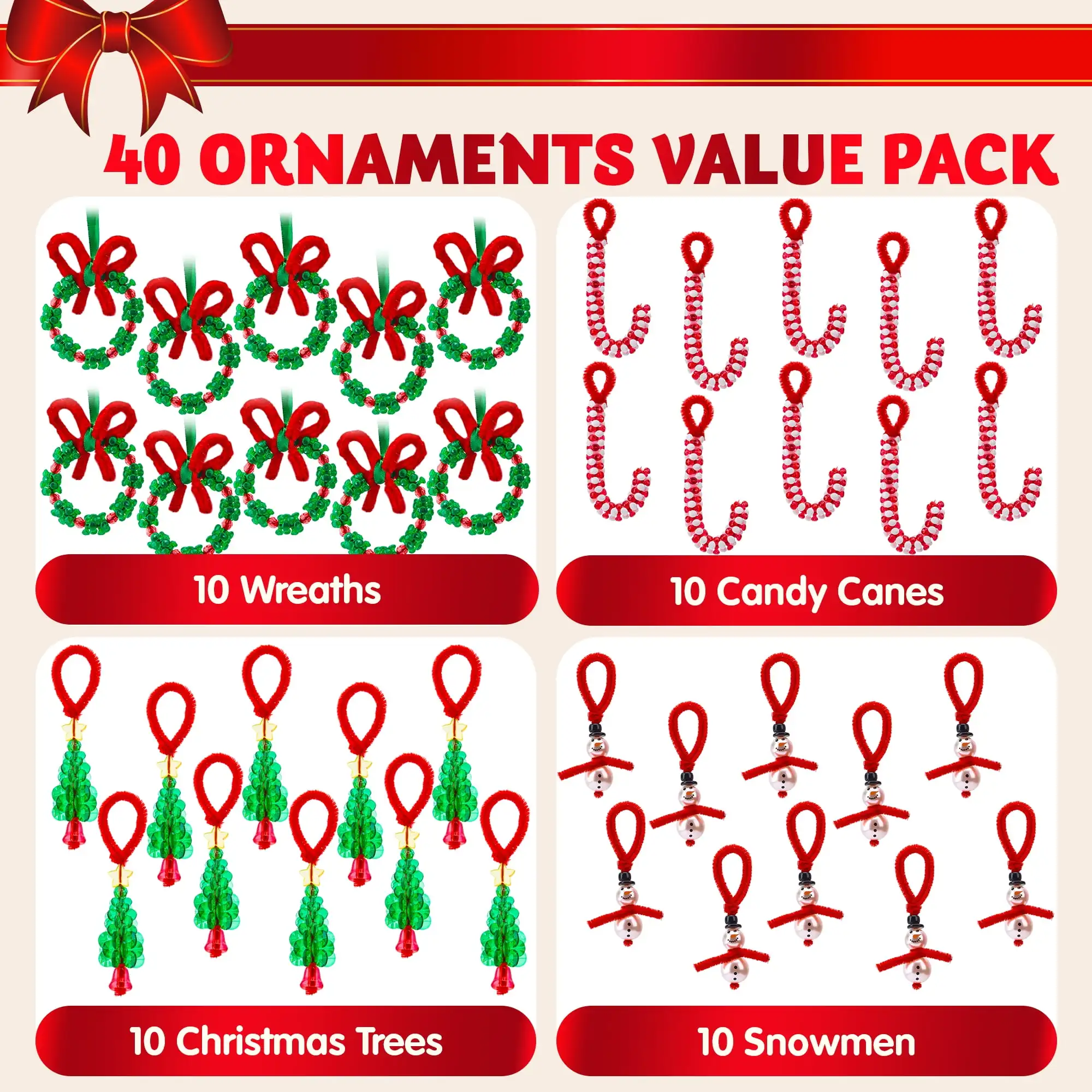 Joyfy Kerstkralenornament Craft Make-up tot 40 hangende ornamenten van sneeuwpop Kerstboom Snoepstokken voor Kerstornamenten Craft