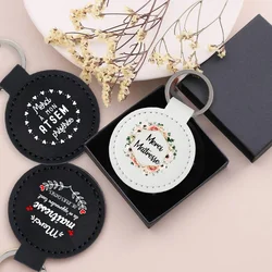 Merci Maitresse Letter Print Leather Keychain Circulaire Keyring Car Key Ring Jewelry Accessories The Best Gift To Maitresse