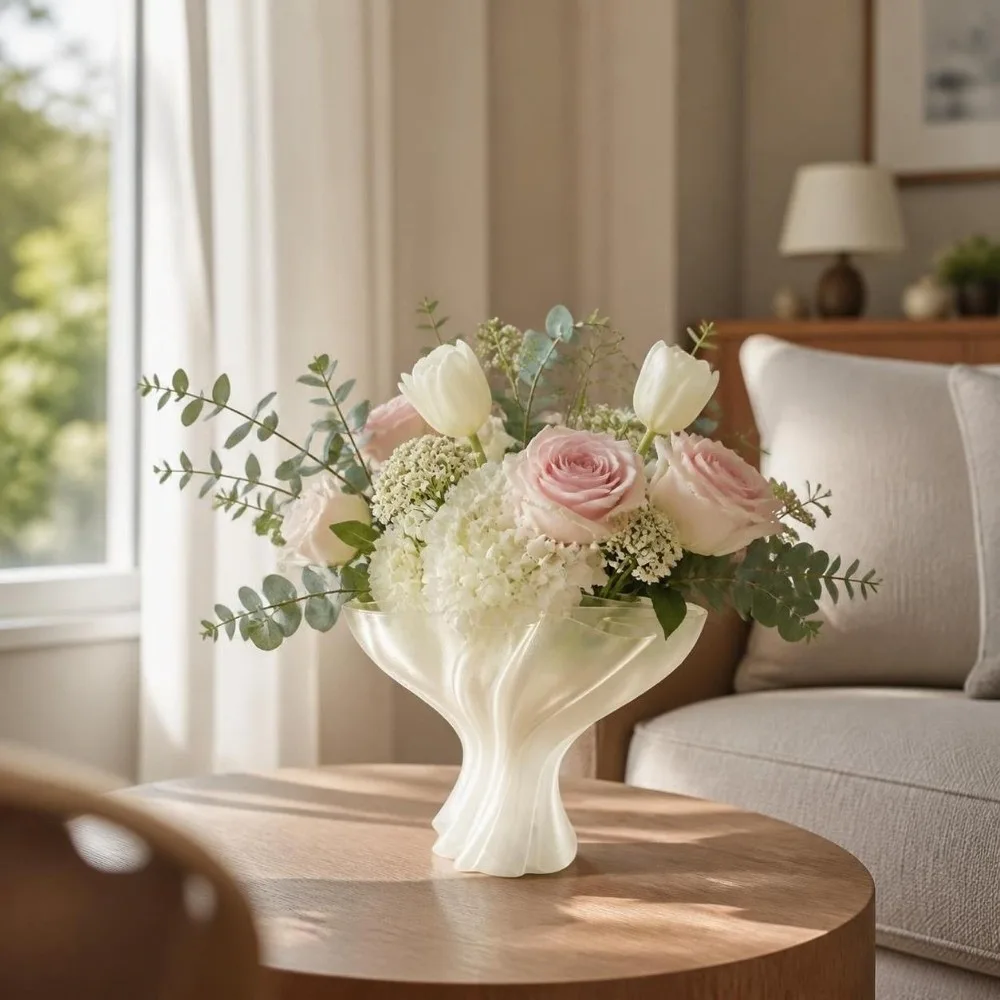 Nordic Style Flower Bouquet Vase Creative 3D Printed Desktop Ornament Modern Art Irregular Flower Display Container Gift
