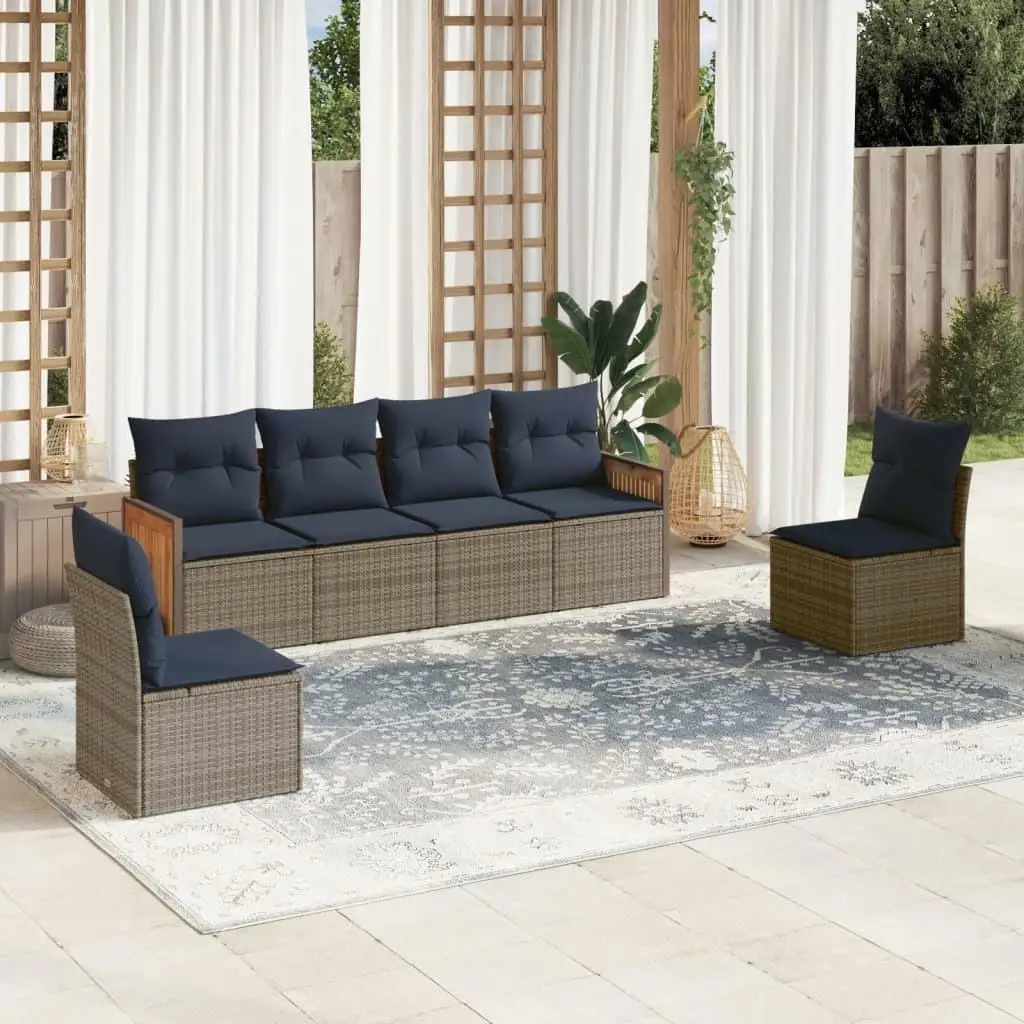 

Stylish 6 Piece Gray Poly Rattan Patio Sofa Set with Comfortable Cushions for Outdoor Living Spaces
