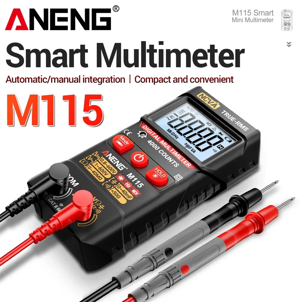 

ANENG M115 Digital Multimeter 4000 Counts AC/DC Voltage Tester Voltmeter NCV Induction Professional Multimeter Test Ohm Hz Tools