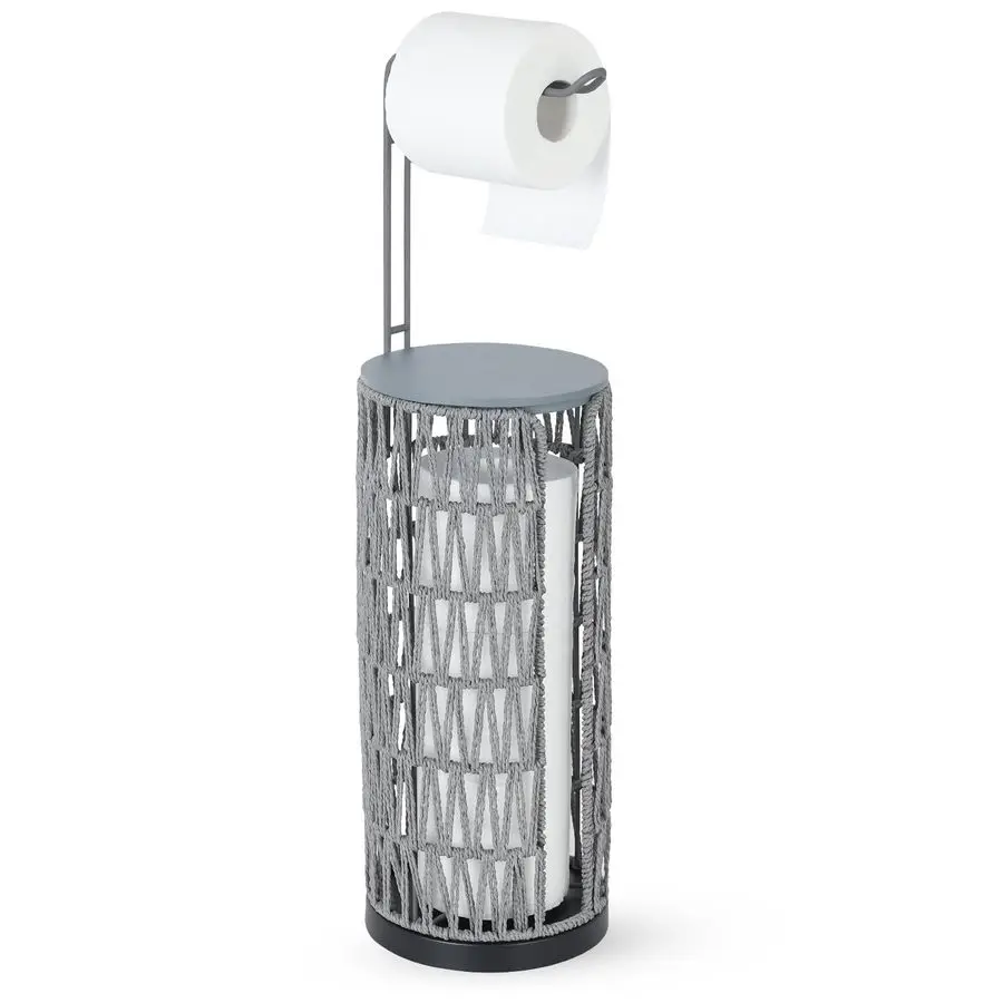 

Держатель для туалетной бумаги с местом для хранения. 3 рулона отдельно стоящего подставки для рулона туалетной бумаги, держатель для плетеной салфетки для ванной комнаты, ротанг.
