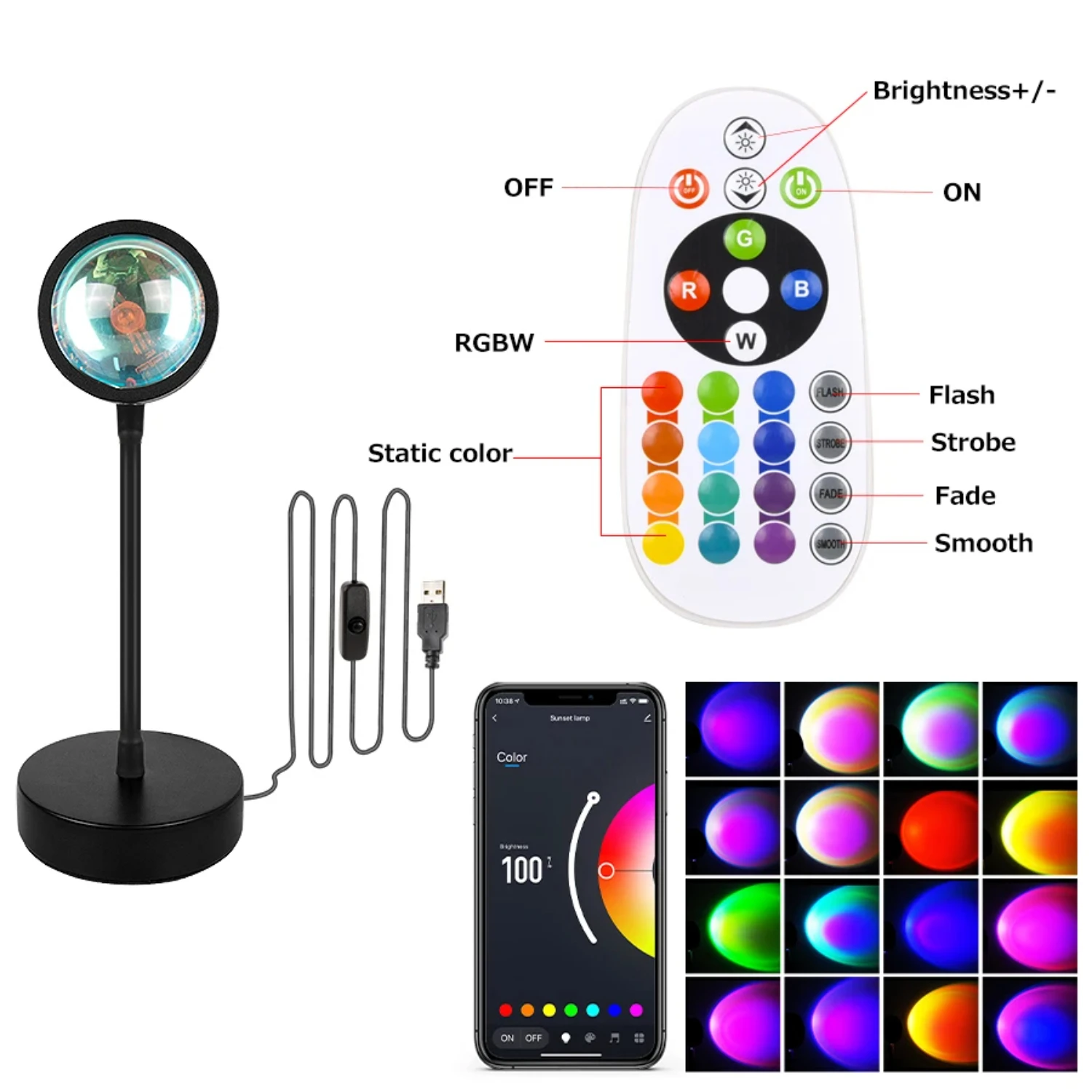 Smart Sunset Lamp Projector, Night Light, Remote LED Lights, Decoração do quarto, Fotografia, Birthday Gift, Smart Life App, Novo