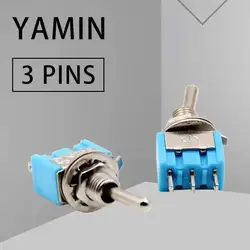 1pc Mini toggle switch ON Blue rocker switch 2 position 3 pins 2 way lever switch 6mm Long Flat handle 2A/250V 6A/125V