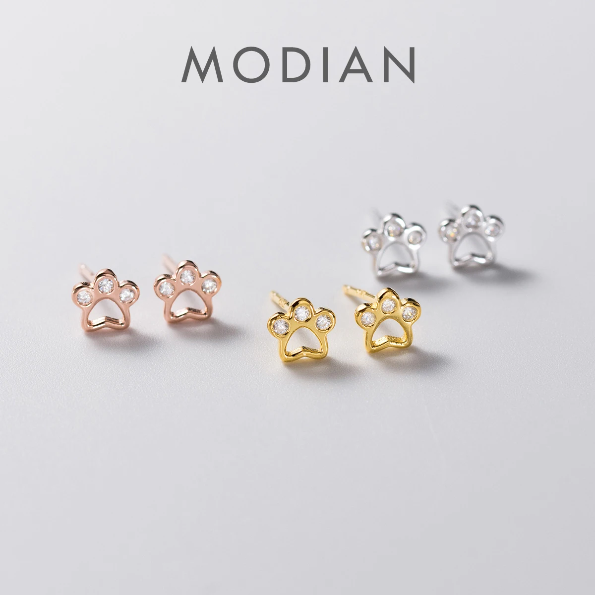 

Modian Rose Gold Color Cute Dog Paw Stud Earring for Women Real 925 Sterling Silver Shining Zircon Ear Studs Fashion Jewelry