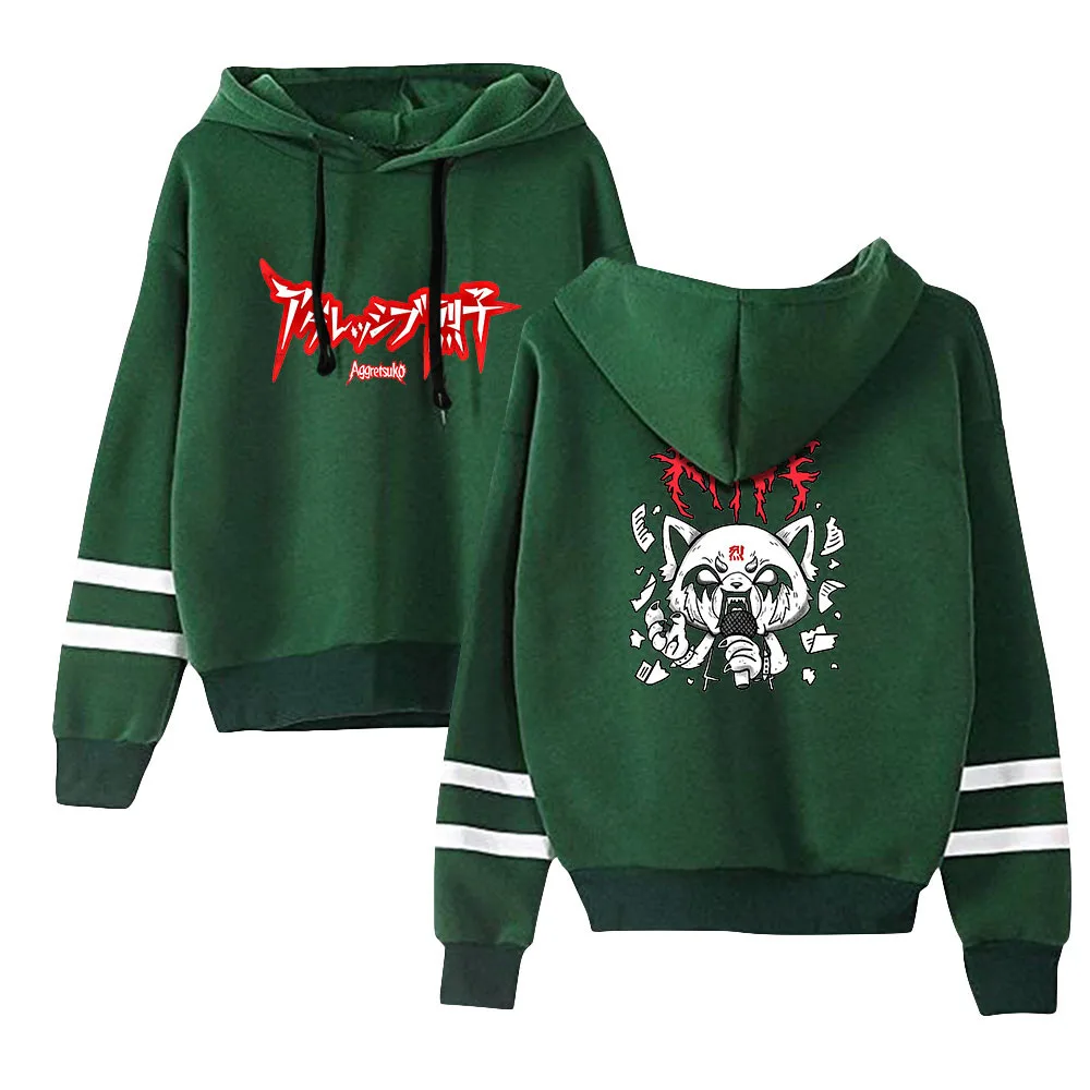 Aggretsuko bluza z kapturem z motywem kreskówkowym bluza bez kieszeni z rękawem dla mężczyzn damski sweter Harajuku Streetwear ubrania Anime