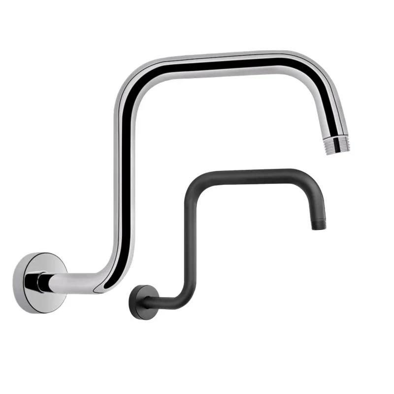 13 Inch Shower Arm Head Tube Stainless Steel Mattle Black&Chrome S Shape Showerhead High Rise Extension Pipe Bathroom Accessory