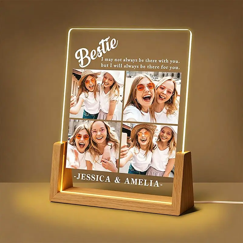 Custom Glowing Photo Frame Warm Friendship Gift Long Distance Souvenir Birthday Present for Best Friend Sister Home Art Decor