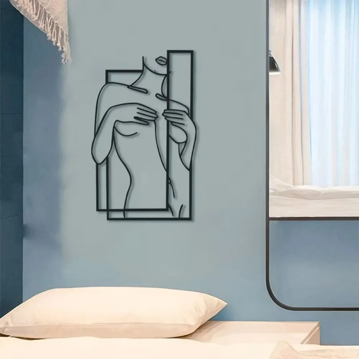 Premium Slim Feminine Metal Line Wall Sculpture Large Minimalist Art for Bathroom Bedroom Wall Decor