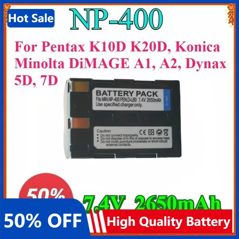 New 2650mAh NP-400 D-LI50 Battery + Charger for Pentax K10D K20D, Konica Minolta DiMAGE A1, A2, Dynax 5D, 7D