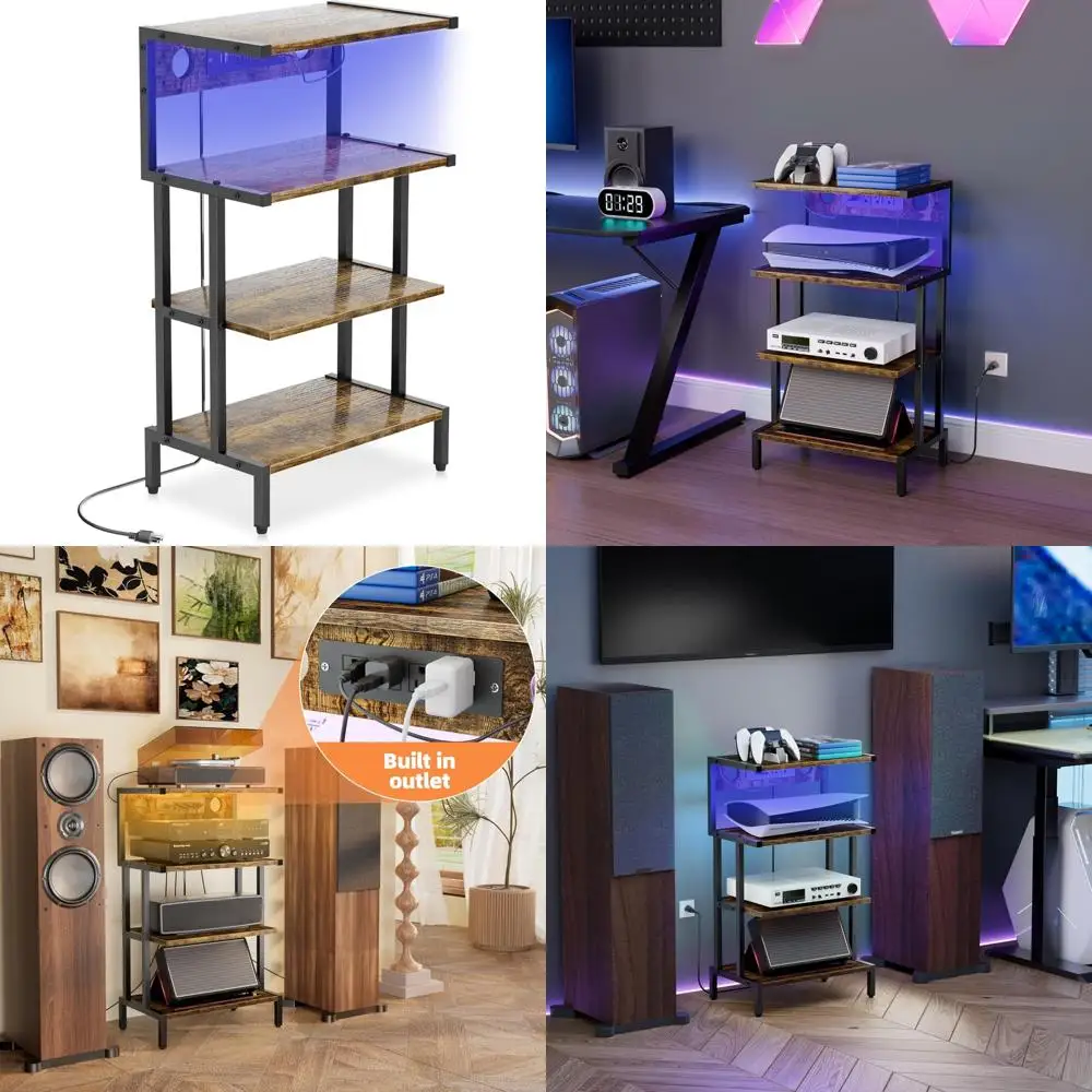 حامل وسائط من 4 طبقات مع ضوء LED ومخرج لوحدات تحكم الألعاب: متوافق مع PS4 وPS5 وXbox #1