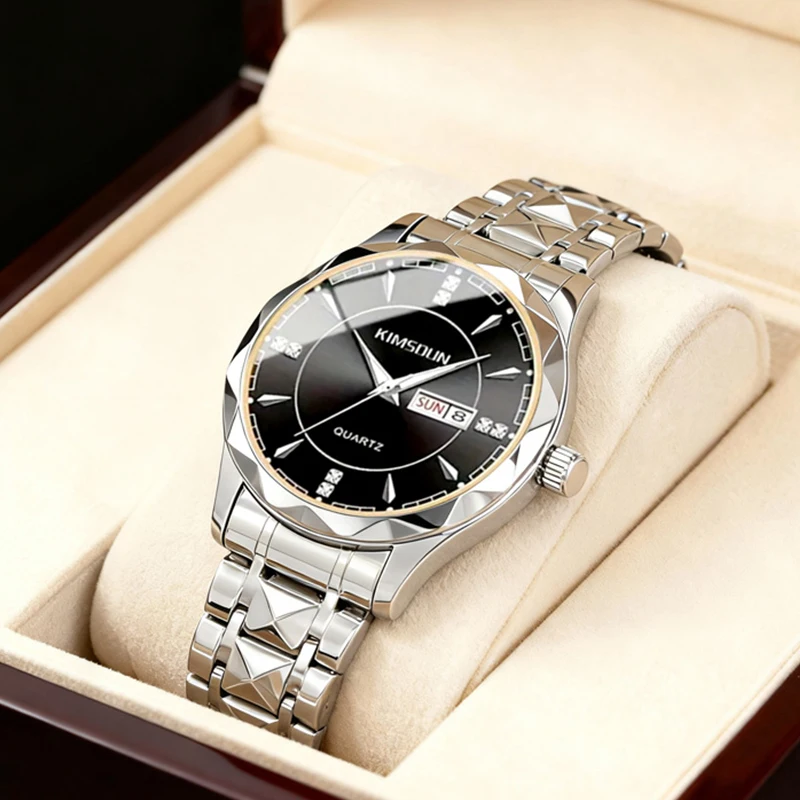 

Стильные мужские серебряные и черные повседневные кварцевые часы со стальным ремешком и дневным дисплеем.