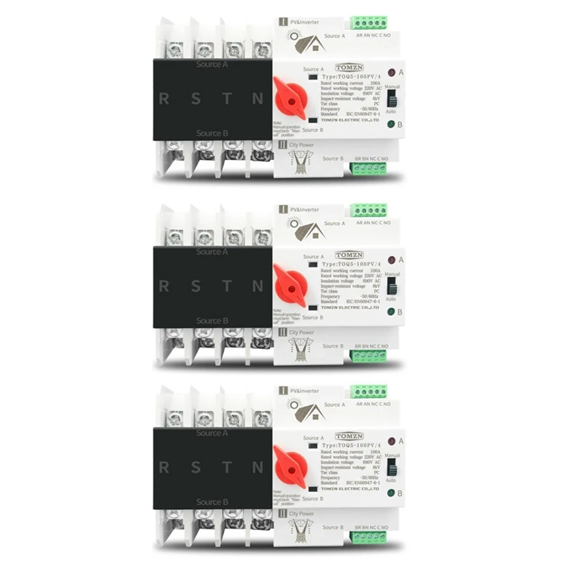 

NEW-3X Din Rail 4P ATS Dual Power Automatic Transfer Switch Electrical Selector Switches Uninterrupted Power 63A