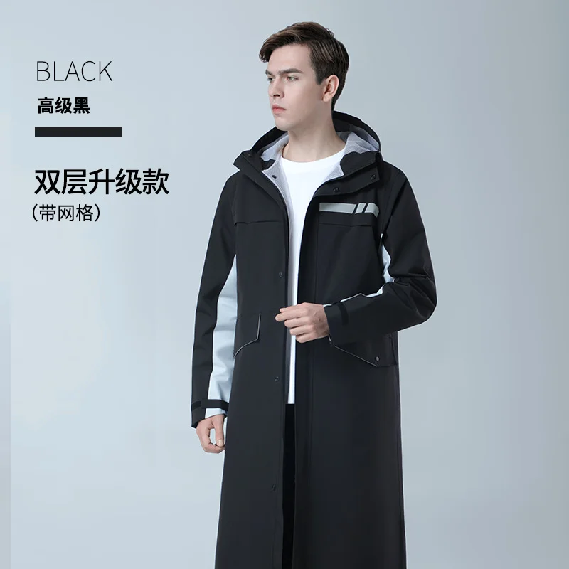 Black Fashion Adult Waterproof Long Raincoat Women Men Rain coat Hooded For Outdoor Hiking Travel Fishing Climbing Thickened