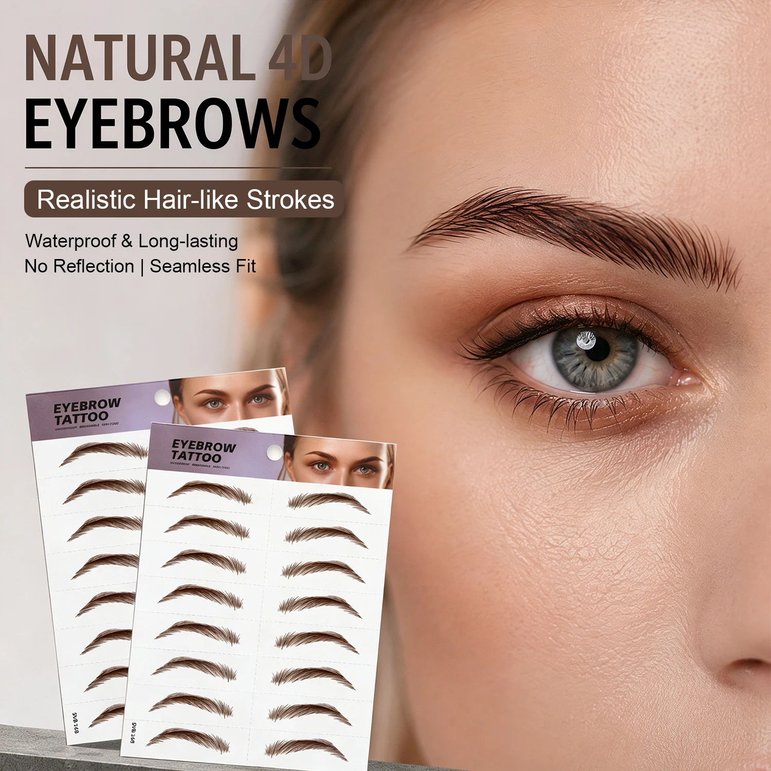 

Natural Black Brown 4D Eyebrow Tattoo Stickers Waterproof Smudge Proof Eyebrow Makeup Stickers for All Face Shapes