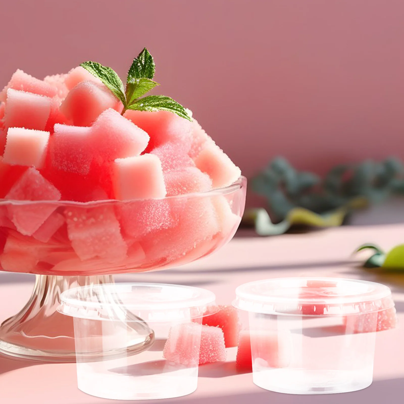 

50Pcs Clear Disposable Portion Cups Lids Leakproof Food Grade Containers for Jelly Mousses Yogurt Sauce Desserts
