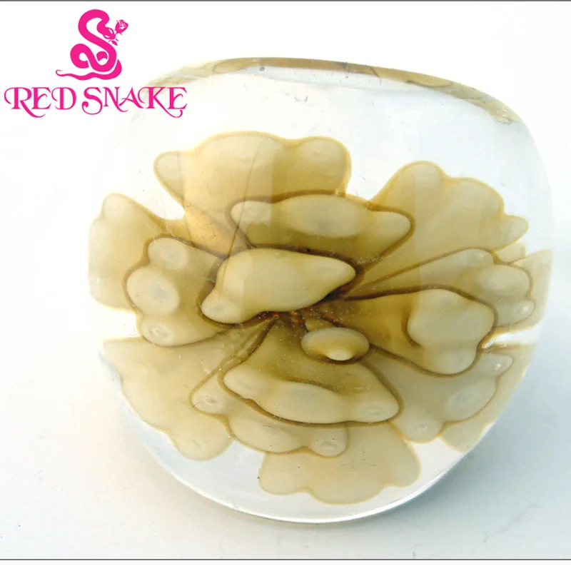 

2 PCS Fashion Handmade Desert green flower drawing Transparent Murano Glass Ring MR005