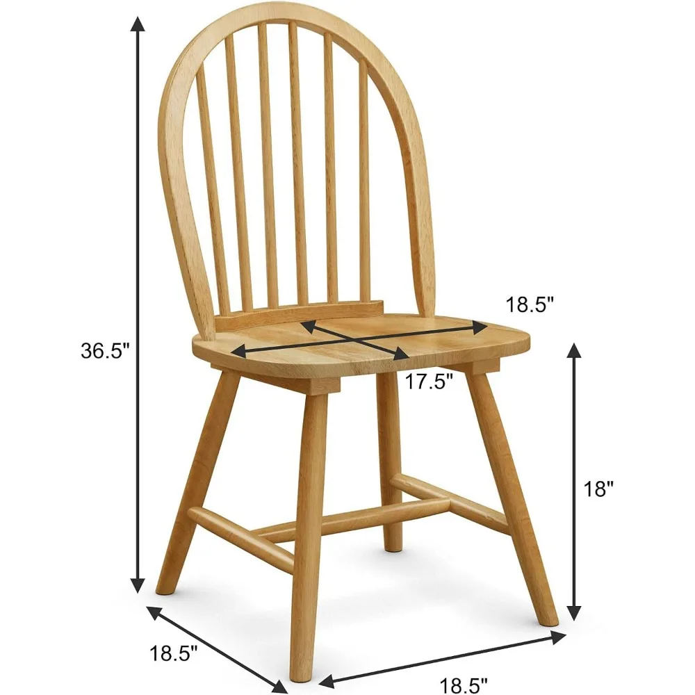 Set di 2 sedie da pranzo Windsor in legno massello, design con schienale alto, stile country vintage, barre trasversali a forma di H, Dini confortevole