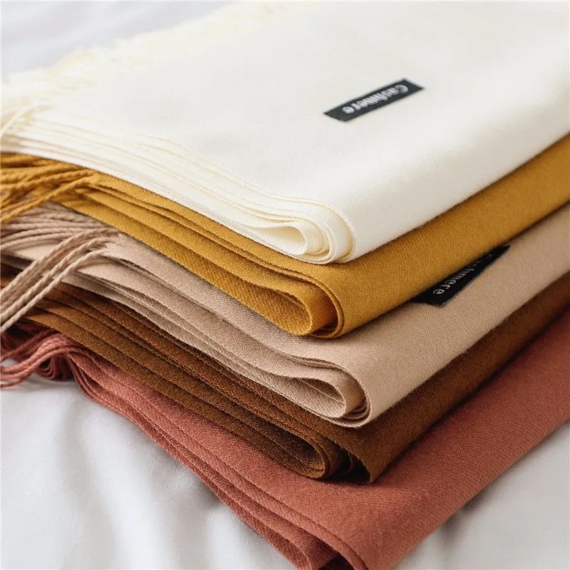 Sciarpa da donna Inverno Caldo Solido Imitazione Sciarpe di Cachemire Scialle Classico Pashmina Nappa Bandana Collo Anello Avvolgente Regalo di Capodanno