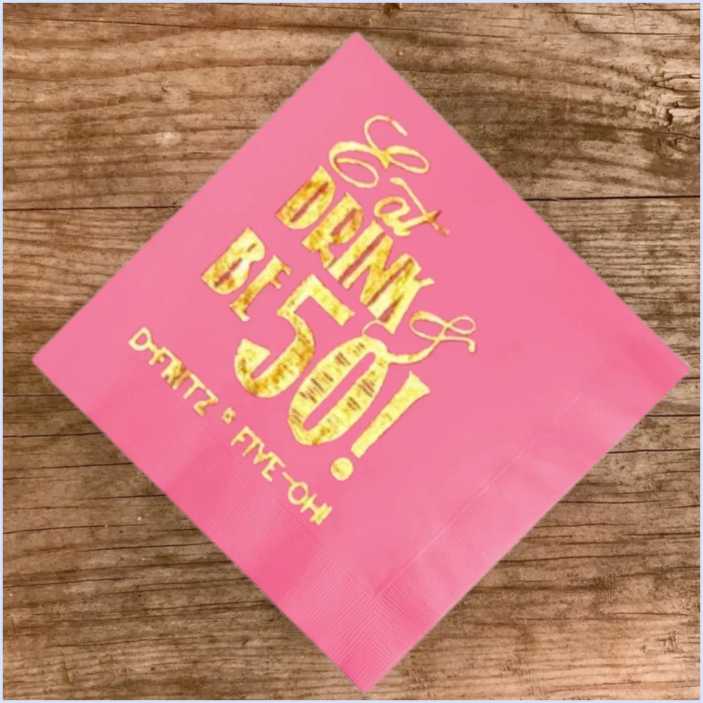 

Personalized Napkins, Monogrammed, Paper, Cocktail, Beverage, 50th, Fiftieth Birthday, 35th Birthday, Party, Pink, 50Pcs