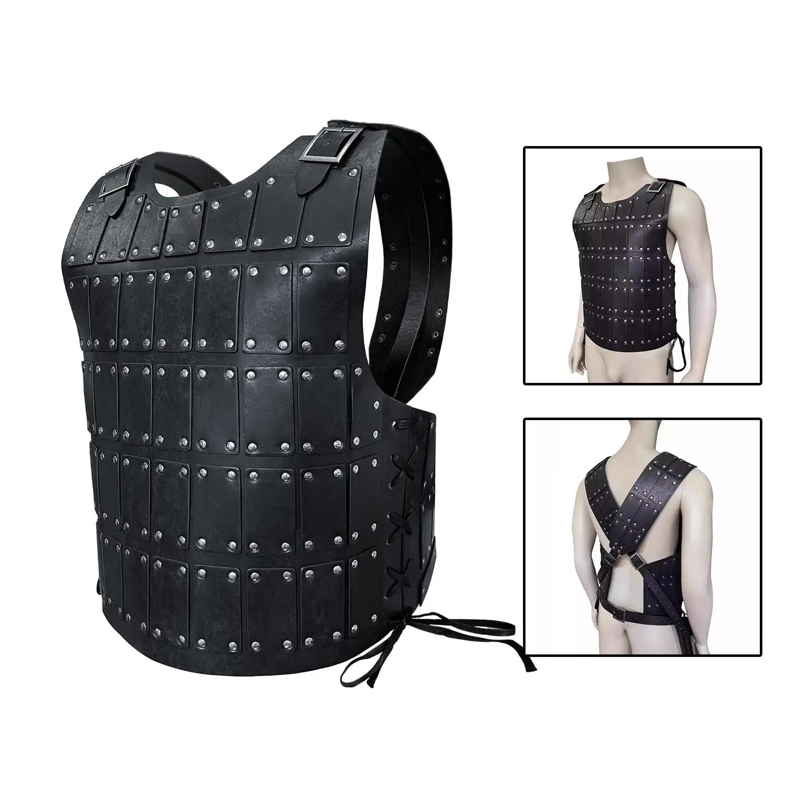 Medieval Chest Armor PU Leather Metal Rivets Decorative Steampunk Samurai Harness for Role Play Pirate Cosplay Knight Party