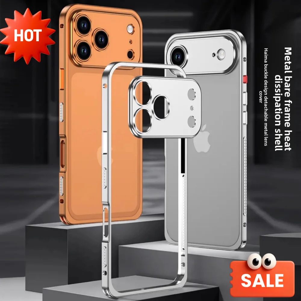 

Luxury Cooling Metal Bare Frame Backless Lens Protection Armor Case for iPhone 17 Pro Max 16 Pro Air Heat Dissipation Back Cover