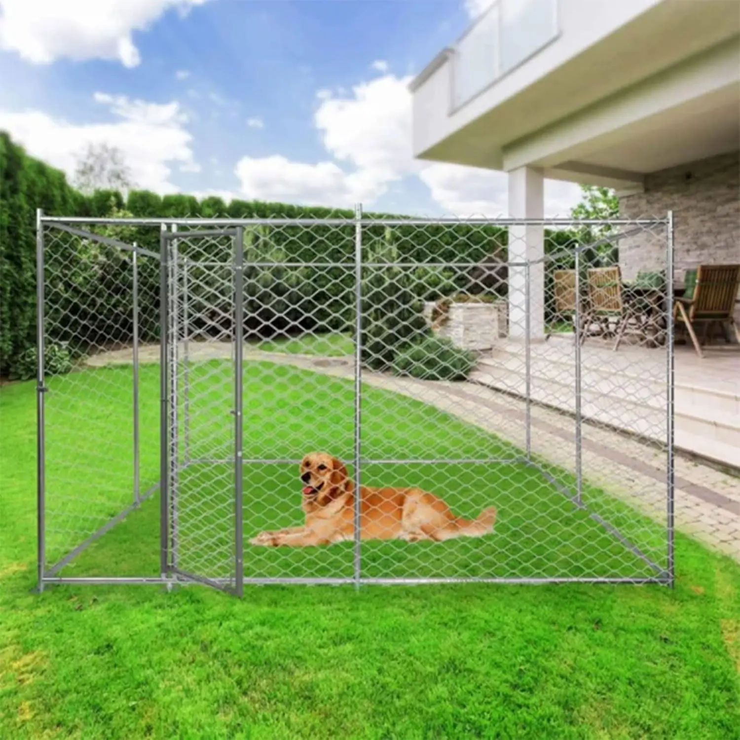 Lucky Dog 10' x 10' x 6' Heavy Duty Outdoor Welded Galvanized Steel Chain Link Dog Kennel Enclosure