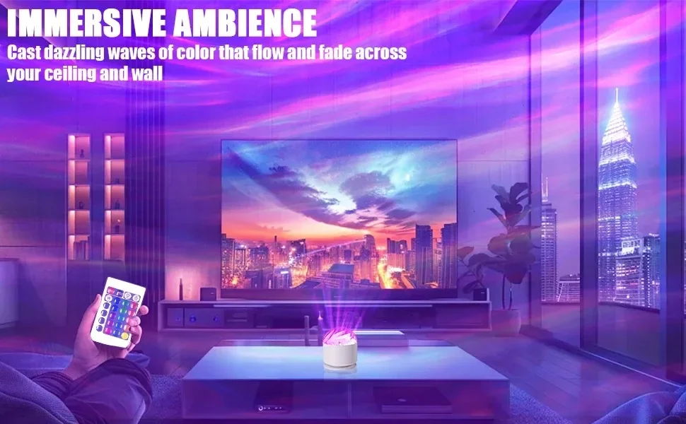 Aurora Waves LED Projector Light Remote Control Night Light 16 Color Effects Suitable for Bedroom Game Room Home Theater Decor
