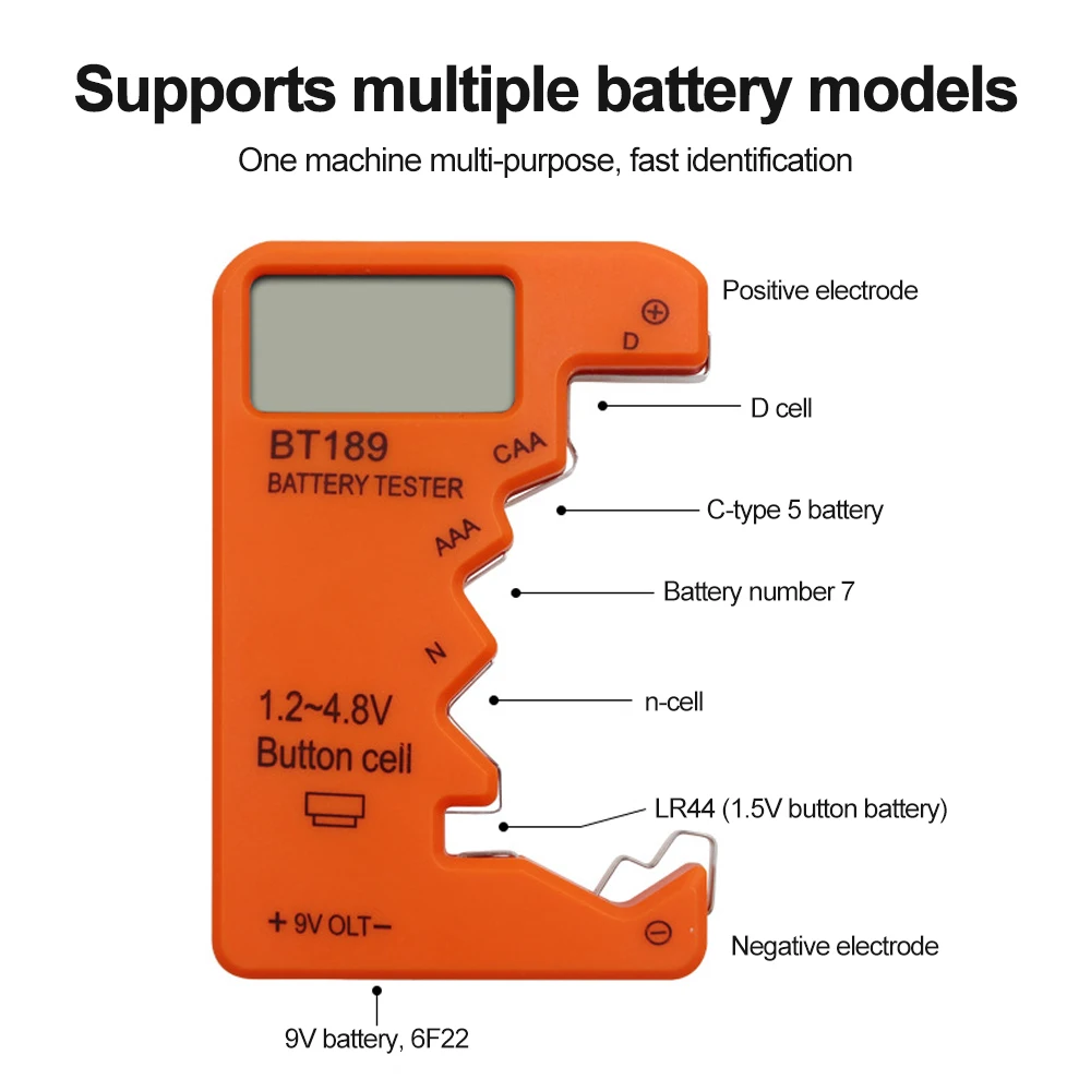BT189 1.2~4.8V Household Battery Tester Electricity Indicator LCD Digital Display 9V AA AAA Button Cell Universal Battery Tester