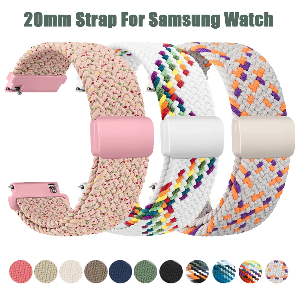 Bracelet Magnétique Tressé de 20mm pour Samsung Galaxy Watch 7/6/5/4/Active 2/5 Pro, 45mm 40mm 44mm/Watch 6 4 Classic/Watch 3 41mm