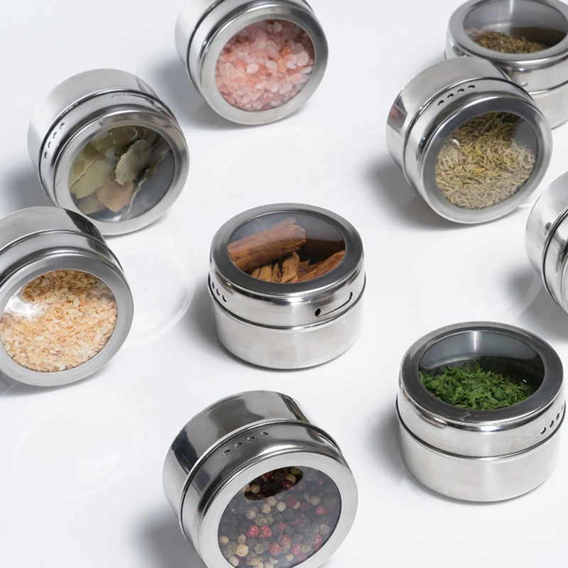Magnetic seasoning box stainless steel salt pepper jar Wall-mounted Barbecue Storage Box shaker bottle Spices tank with Stickers