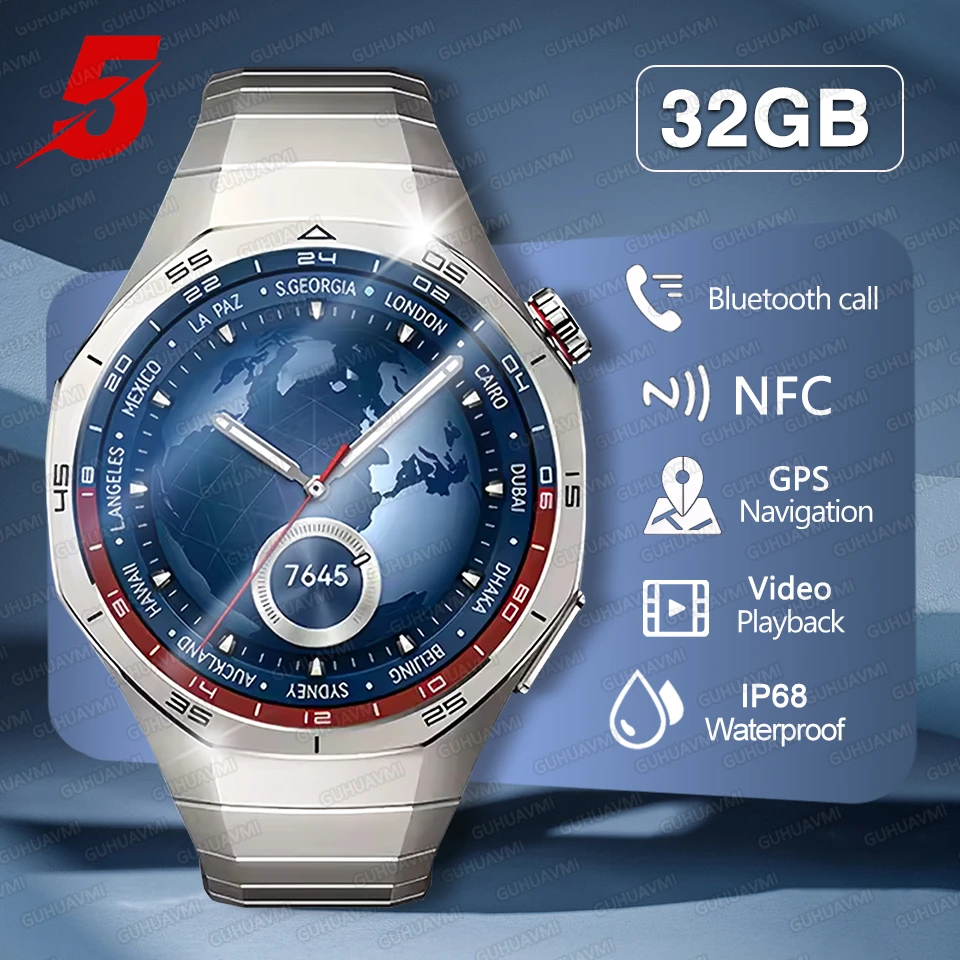 

Оригинальные умные часы 5 Pro Global Version с памятью 32 ГБ, GPS-навигацией, NFC, воспроизведением музыки и видео, звонками, из титанового сплава, для мужчин, новинка.