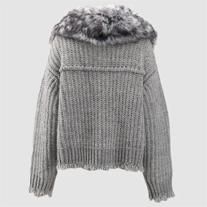 Cárdigan para mujer, nuevo top de manga larga con cuello de piel desmontable para invierno, mezcla de lana 2025, suéter para mujer, abrigo de una sola botonadura