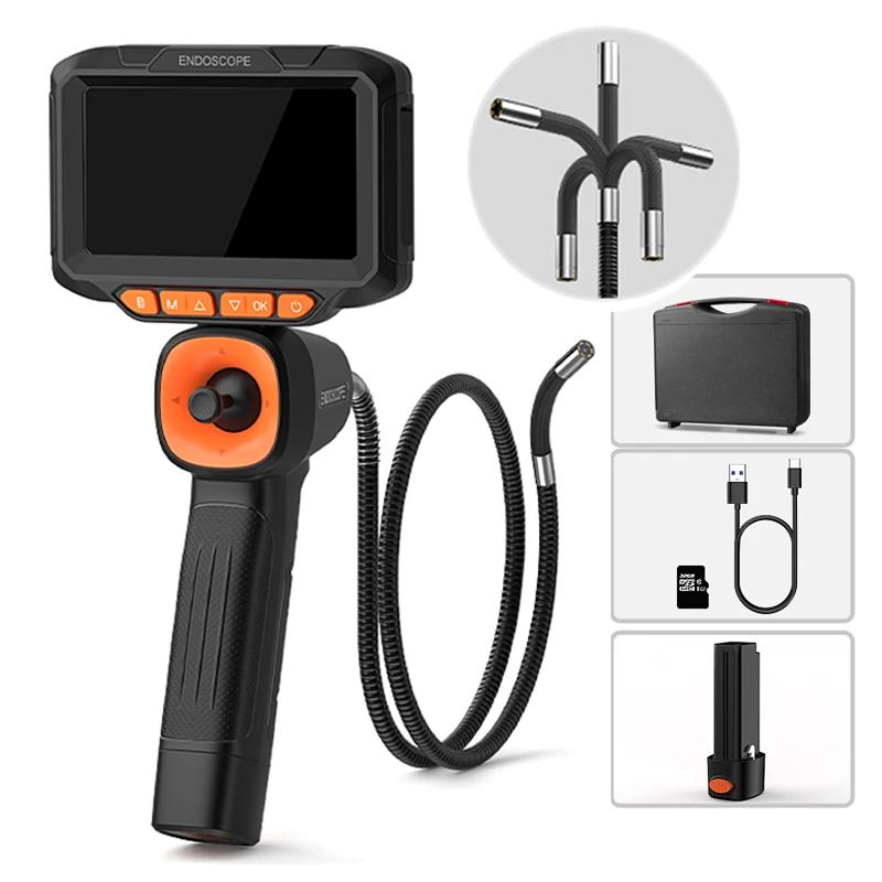 

4-Way Articulating Endoscope Joystick All Way 360° Rotation Camera 5’’ Screen TF Card Car Inspection Borescope Battery Optional