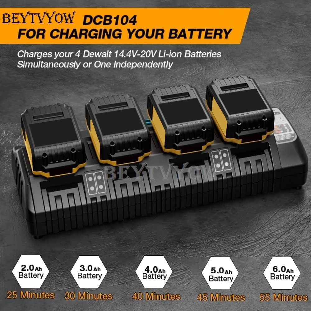 

4 Ports Battery Charger Compatible with Dewalt 20V Li-ion Batteries Rapid Fast Charger Station for Dewalt Charger 2 USB Ports