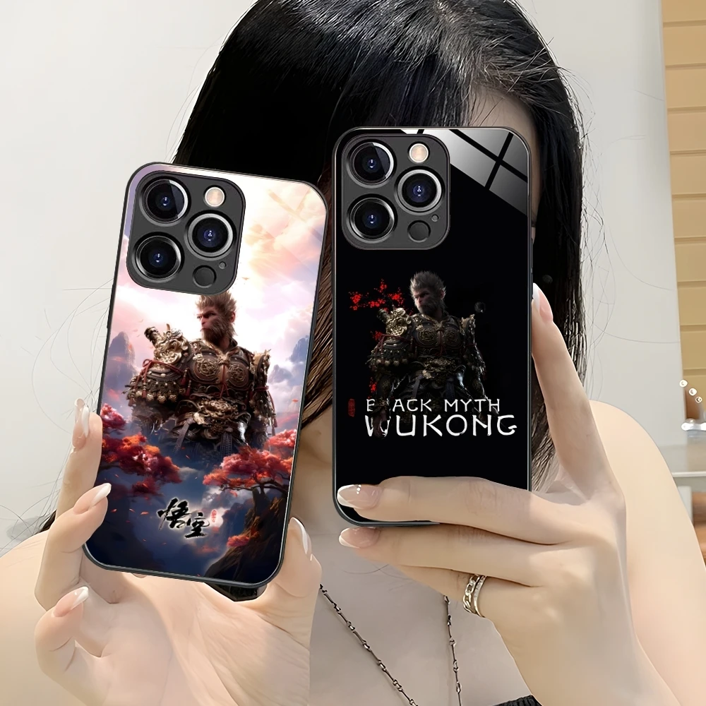 Black Myth Wukong Mobile Cell Phone Case for iPhone 16 15 14 13 12 11 X XR XS 8 Pro Max Plus Mini PC Glass Phone Cover Shell image 4