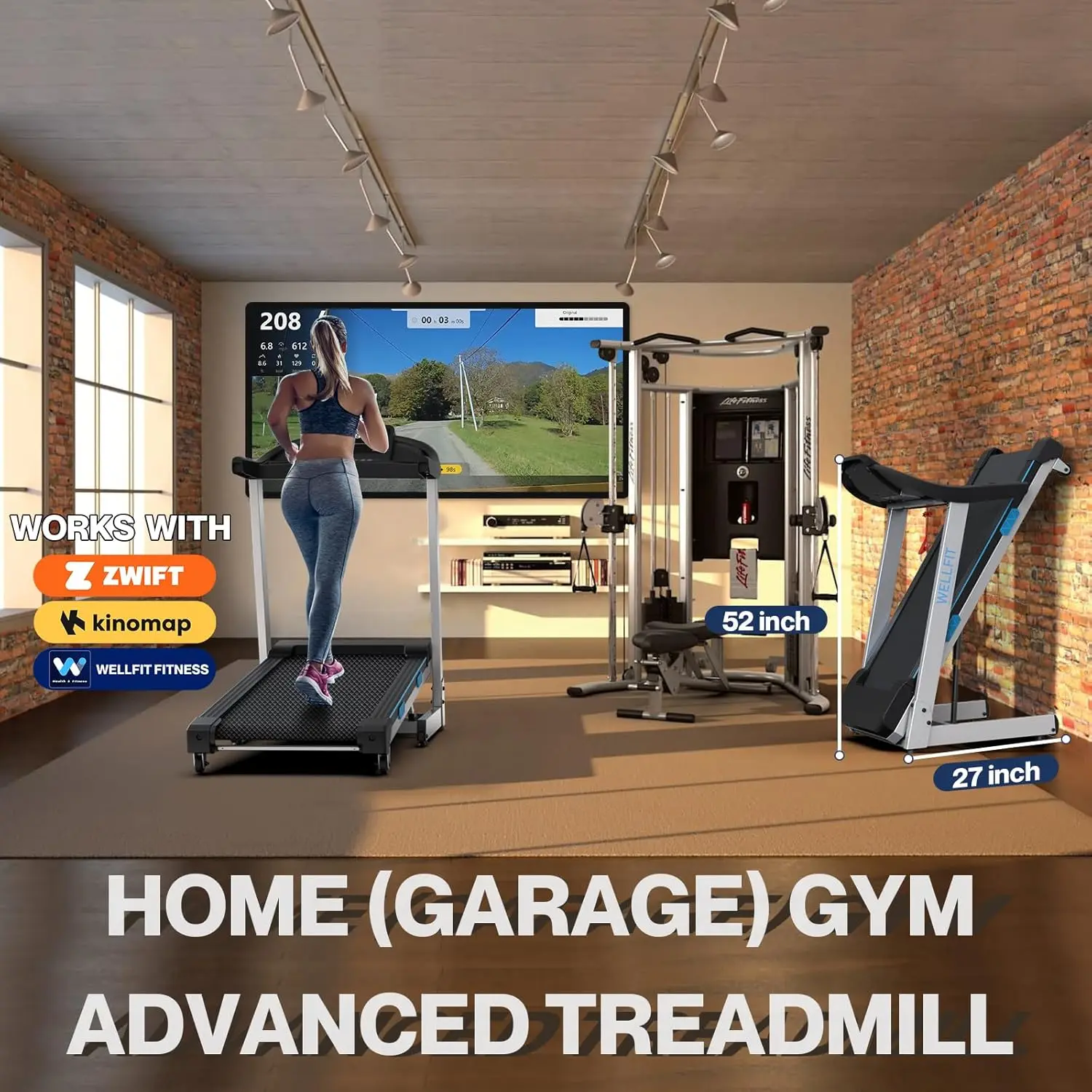 

WELLFIT Home Gym Treadmills 15% Auto Incline, 3.5HP Treadmill 350lbs Capacity, Foldable Treadmill for Small Space, Voice Contro