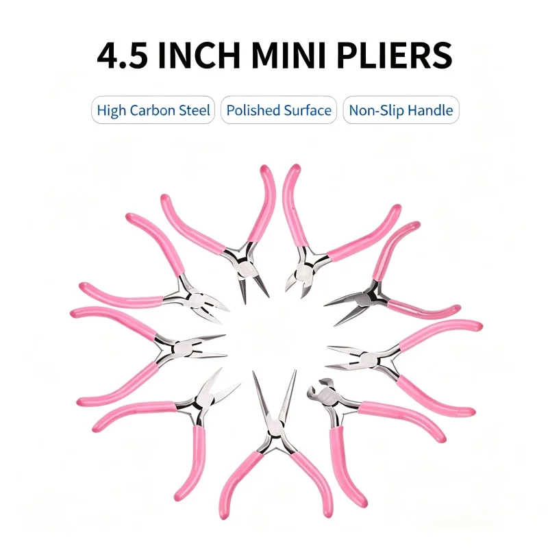 4.5 Inch Pink Mini Pliers High-Carbon Steel Hand Tool Polished Surface High-Temperature Quenched Jewelry Making DIY Repair Plier